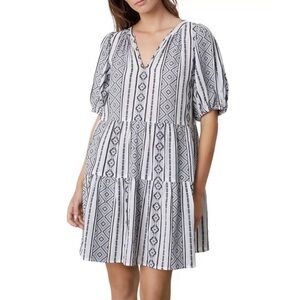 Velvet Graham and Spencer Monique Puff Sleeve Cotton Dress Medium Black White